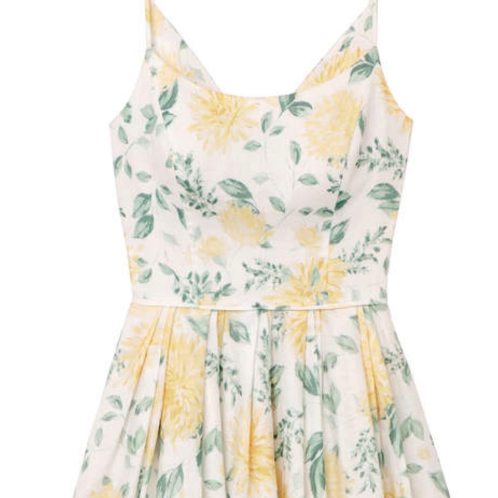 RARE! Gal Meets Glam White Sundress with Yellow Floral Print and Green Leaves - Picture 2 of 11